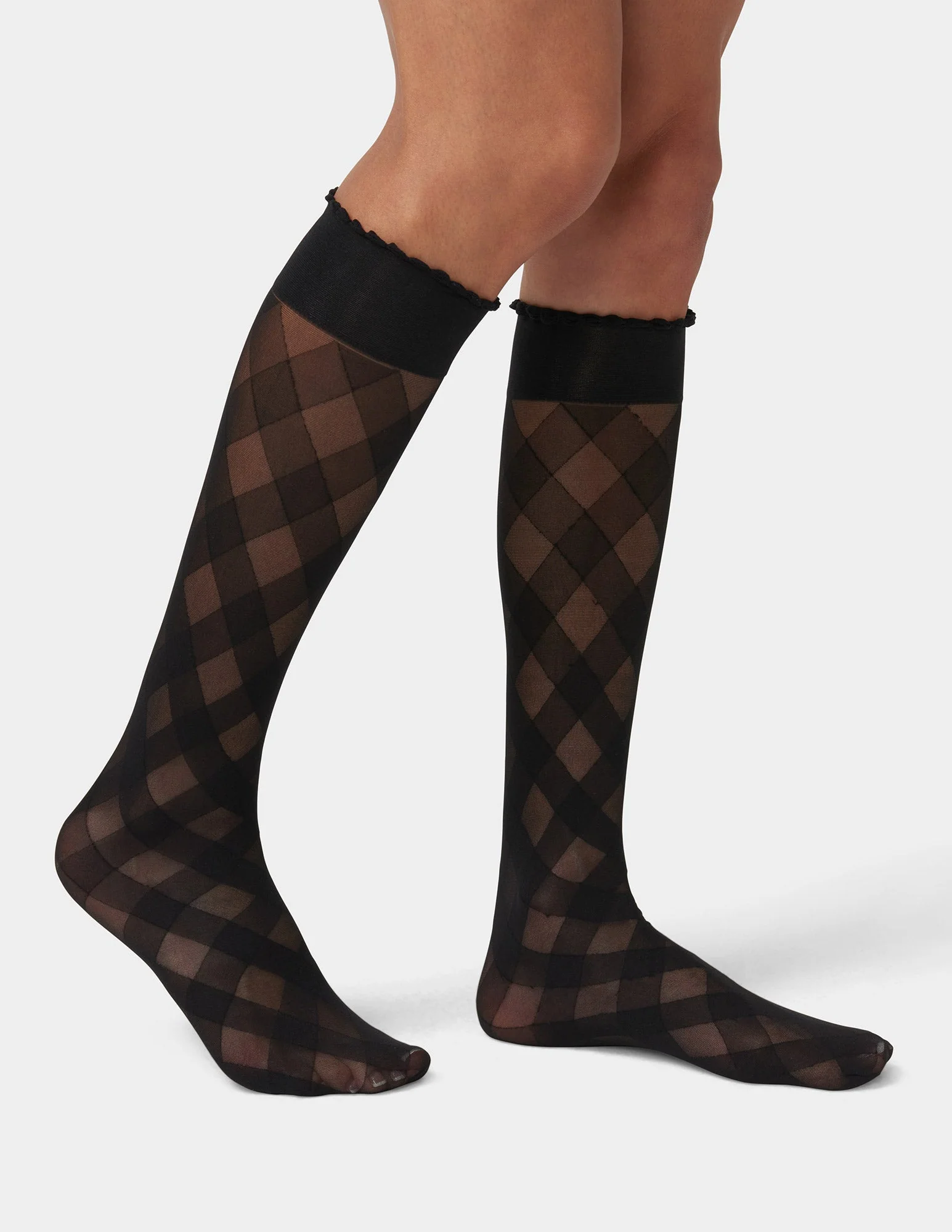 Diagonal Gingham Knee High