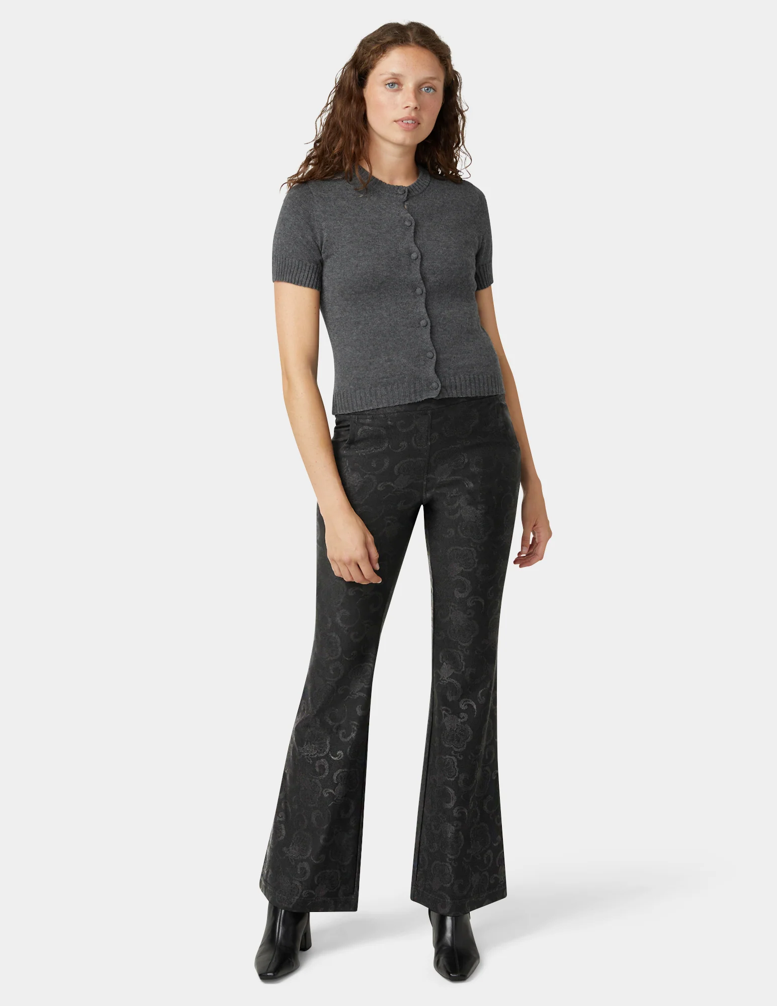 Etched Floral Hi-Rise Baby Bootcut